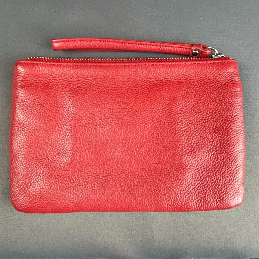 Tignanello Red Leather Zipper Detail Wristlet 5 X 8